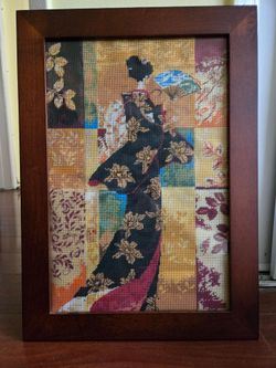 Geisha With Fan Framed in Glass