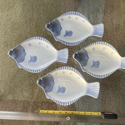 Mid Century Japanese Ceramic Fish Plates Set Of 4