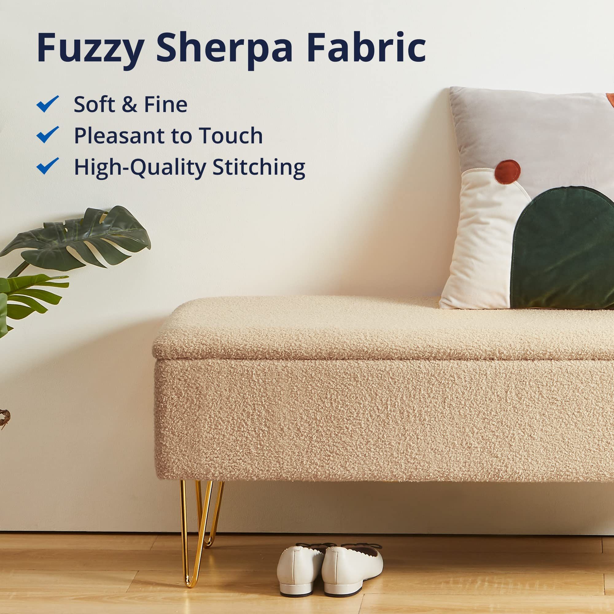 Cozy Castle 43.3 Storage Bench With Gold Hairpin Legs - Soft Upholstered Ottoman For Bedroom, Entryway, Living Room Cozy Castle 43.3 Storage Bench With Gold Hairpin Legs - Soft Upholstered Ottoman For Bedroom, Entryway, Living Room