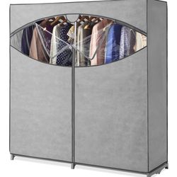 Portable Wardrobe Clothes Storage Organizer Closet with Hanging Rack Extra Wide Grey 