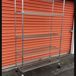 TRINITY EcoStorage 5-Tier Wire Shelving Rack with Wheels | Chrome