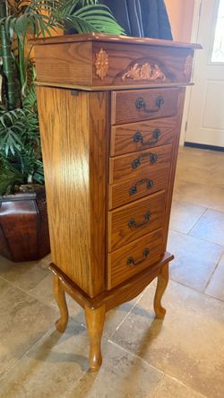 Oak Wood Jewelry Armoire with Drawers
