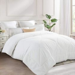 All-Season Bed Comforter Best Soft Down Alternative Quilted Comforter, White Queen
