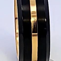 Gold Tungsten Wedding Band, Black Tungsten Wedding Ring, Mens Wedding Band, Tungsten Carbide Ring, Black Wedding Ring, Black Ring