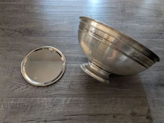 Pottery Barn Antique Silver Plated Sentiment “Friends & Family" 6” Serving Bowl & 8" GSA Plate