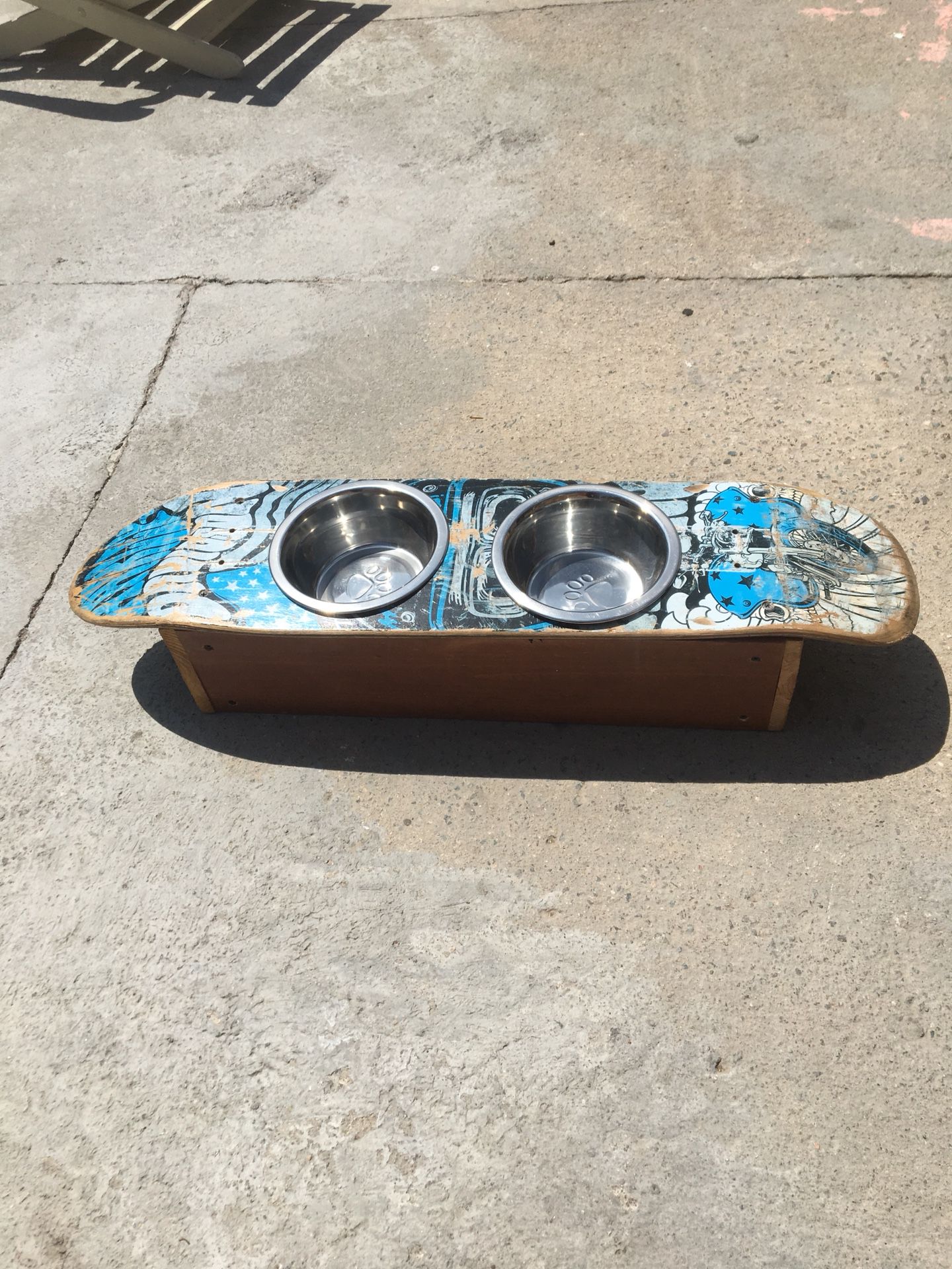 Harley Davidson skateboard deck dog food bowl holder