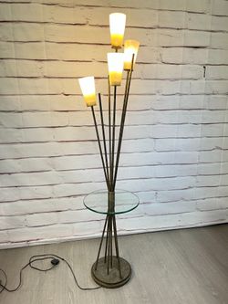 Frosted Multi-Light Bronze Floor Lamp With Glass Table