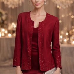 Magali Evening Silk Beaded Jacket Rosewood Red Size 18 NWT
