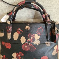 RARE STUNNING Brand New Coach Borough in Floral Print Leather Black 33623