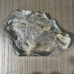 2  HORSES  running   EQUINE ART GLASS PAPERWEIGHT Heavy  Vintage