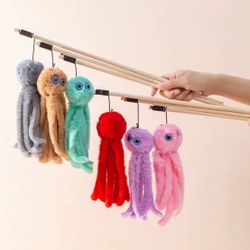 Octopus Plush Cat Stick, Interactive Playing Toy For Cats Teaser Rod - Grey