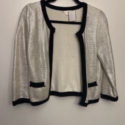 Shiny Silver Knit Open Sweater