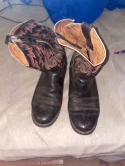 Black Leather Cowboy Boots with Embroidery