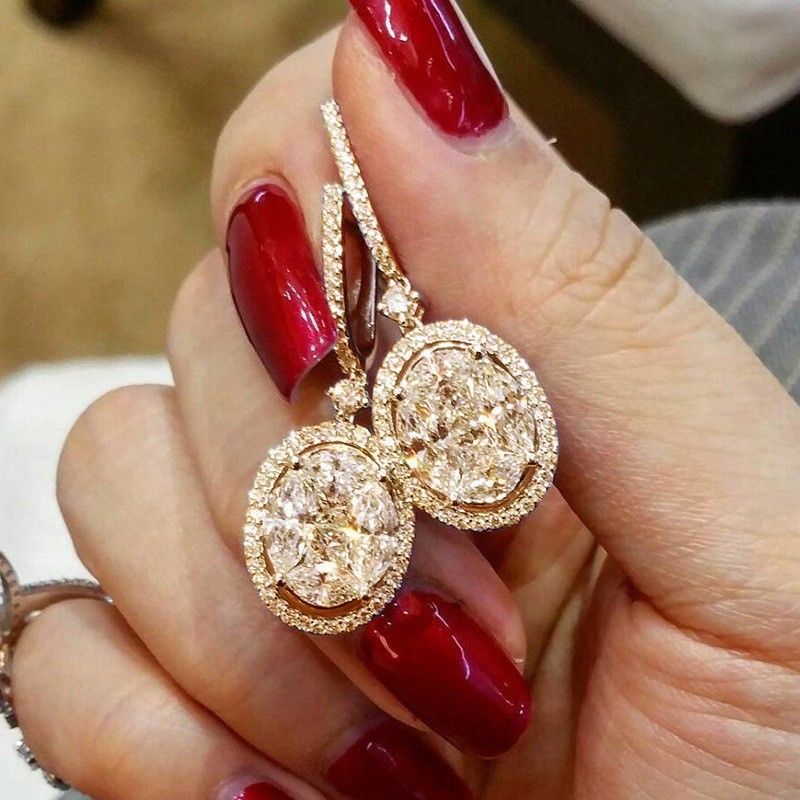 "CZ Silver Gold Women Luxury Drop Earrings For Women, HA4250

