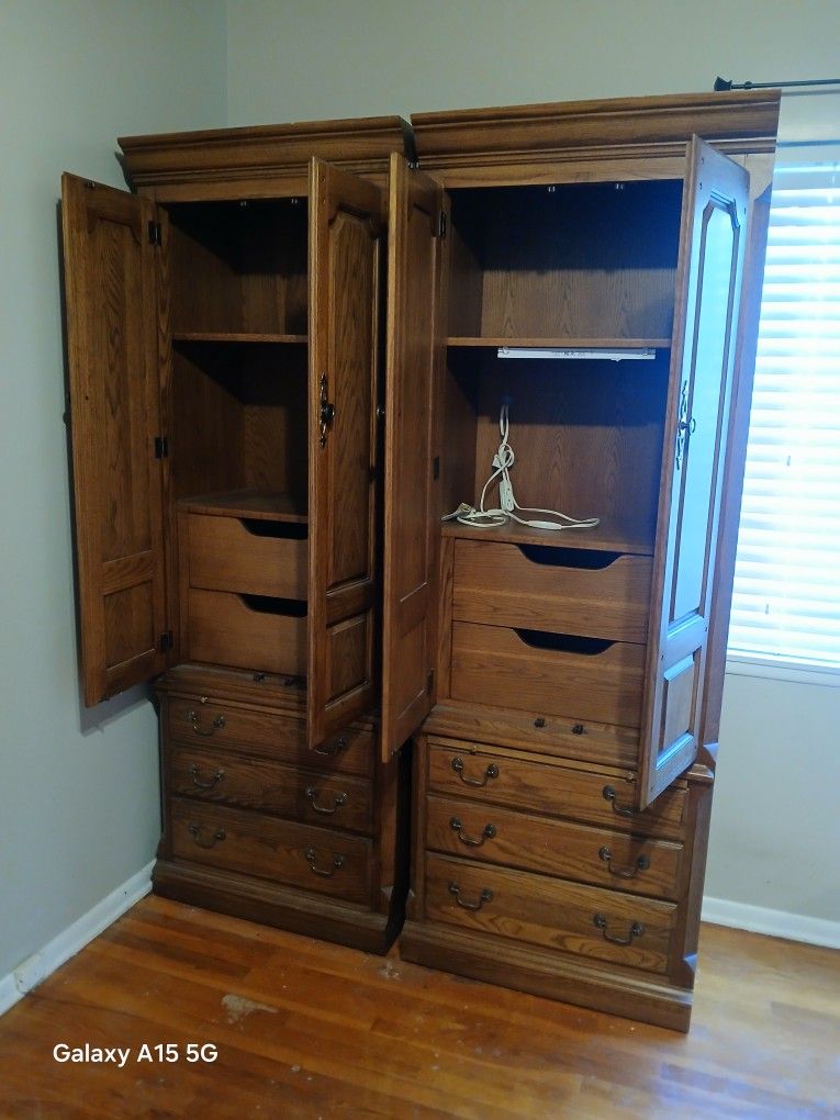 Vintage Bedside Oak Armoires (Set)