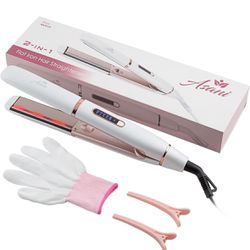 Asani 2-in-1 Flat Iron Hair Straightener and Curler - Negative Ion Technology, Anti-Frizz Ceramic Coating, 5 Heat Settings - Fast Heating Styling Tool