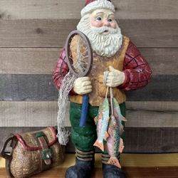 Large Santa Fisherman In Box 21.5” Tall