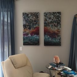 Abstract Textured Canvas Pair Or Large Textured Metallic Cavas