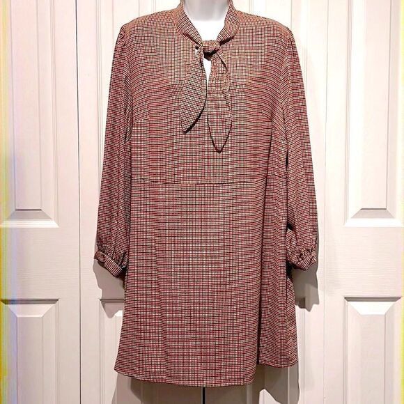 H M Long Sleeve Plaid Tunic Dress Size L/P