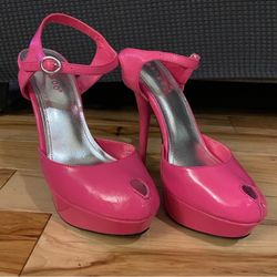 Bamboo Barbie Pink Peep Hole Stiletto Heels Size 7
