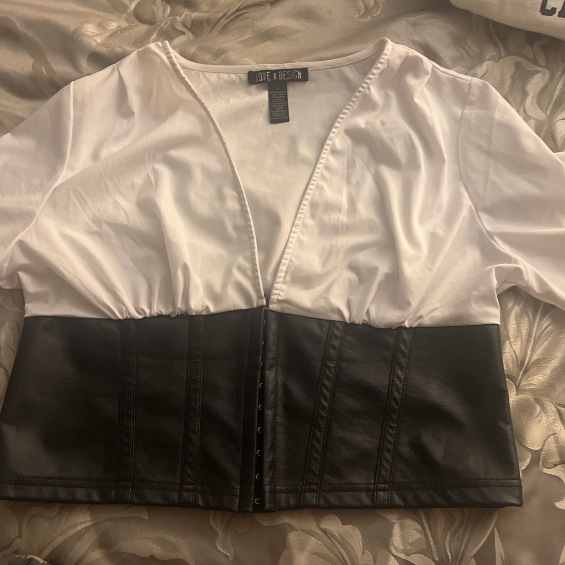 White Blouse With Black Corset Size L