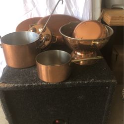 7 Pieces Of Copper And Brass Pots