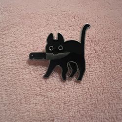 cat biting knife enamel pin brooch NEW  (shipping only)