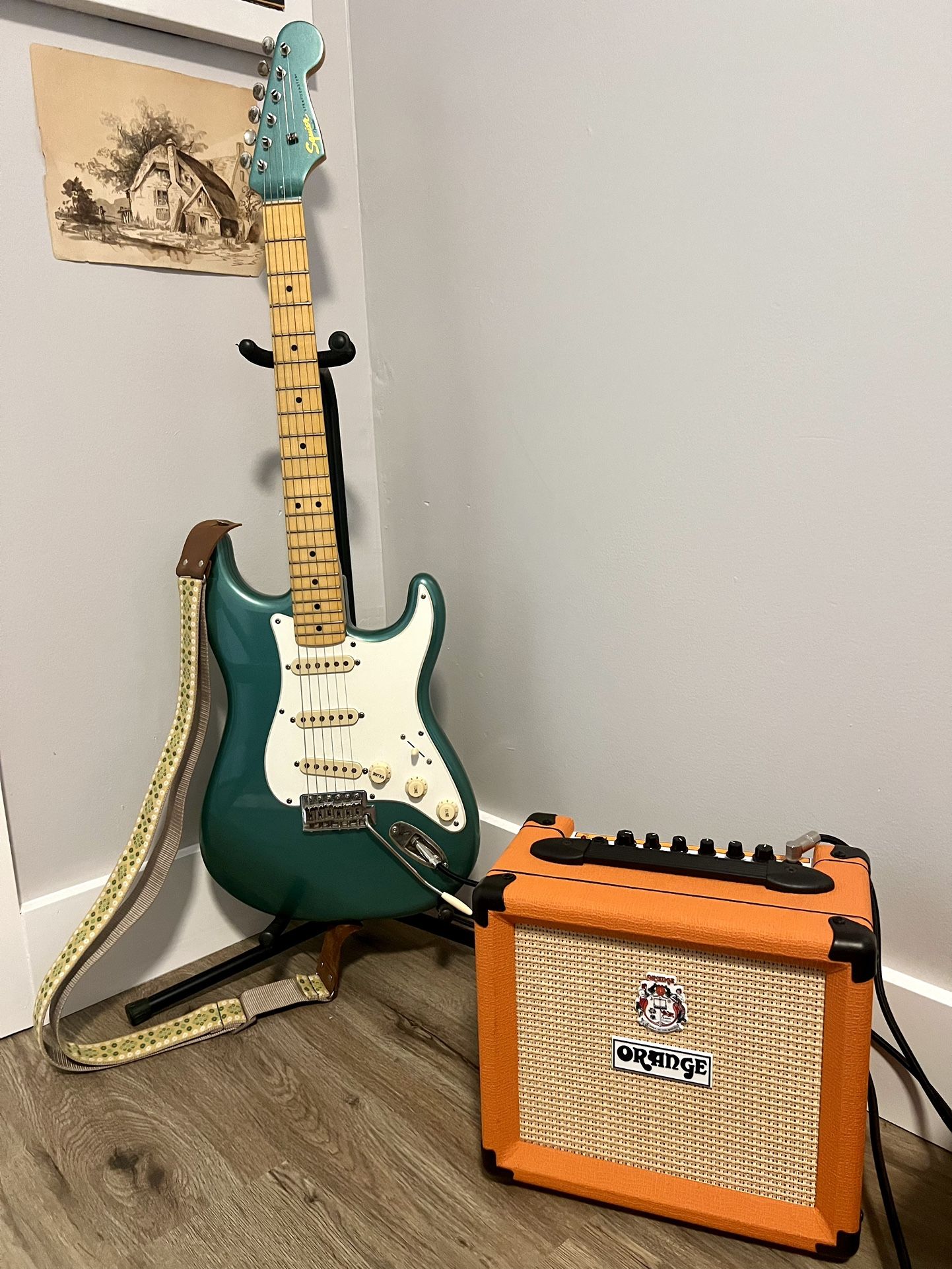 Fender Stratocaster Classic Vibe Sherwood Green Electric Guitar w/ Crush Amp + MORE