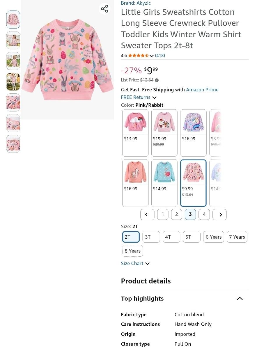 Pink Easter bunny sweatshirt 3T