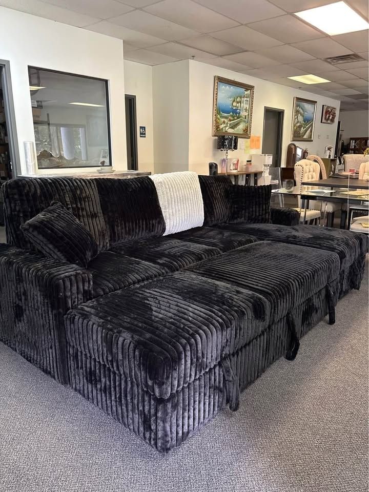 Black & Grey Comfy Luxury Sectional W Storage, Cupholders, USB Ports 