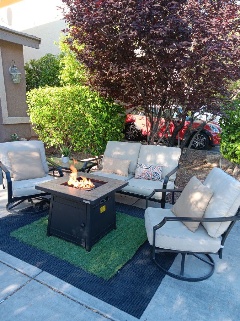 Patio Set Fire Pit And Furniture Set With Cushions 