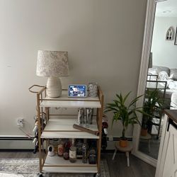 Elegant Gold & White Rolling Bar Cart