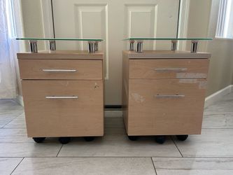 Pair of Mobile Filing Cabinets with Glass Tops