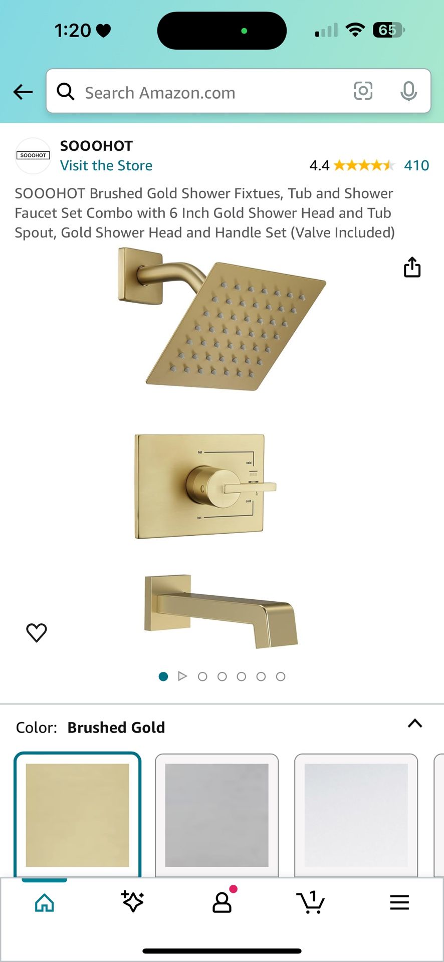 SOOOHOT Brushed Gold Shower Fixtues, Tub and Shower Faucet Set Combo with 6 Inch Gold Shower Head and Tub Spout, Gold Shower Head and Handle Set (Valv