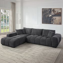 SECTIONAL WITH 3 PILLOWS GRAY CHENILLE (ACHOSEN) $1299 FREE LOCAL DELIVERY  