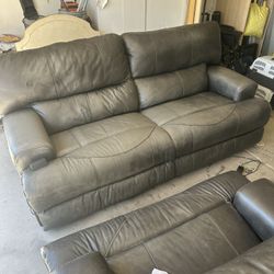 Electric Reclining Leather Couch + Chair Set - USB, Works Great!
