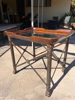Leather Tray Top Side Table with Cast Iron Base