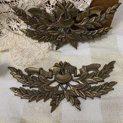 2 Vintage Brass Decorative Furniture Medallion Wall Decor 