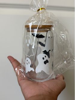 Custom made Halloween glass cups with straw