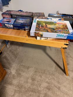 Wooden Jigsaw Puzzle Table with Sorting Trays