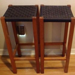 Wicker Seat Wooden Stools 