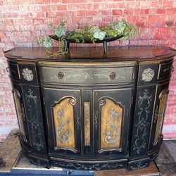 Vintage Buffet Credenza Sideboard  Large Paint Decorated Black 