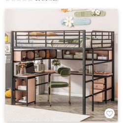 Full Sized Bunk Bed Over Desk