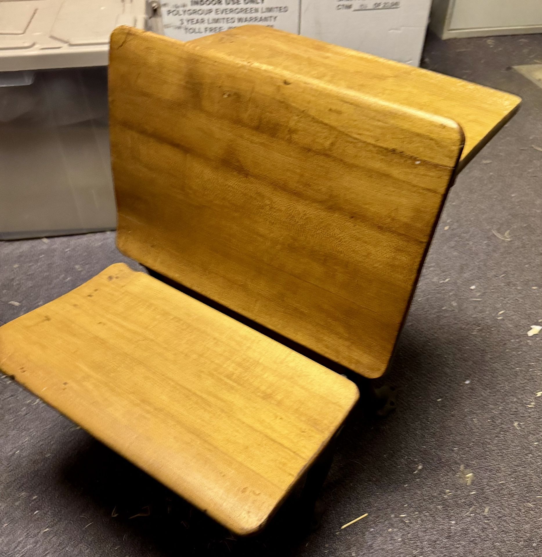 Antique Child's School Desk Wood & Cast Iron With Folding Seat.