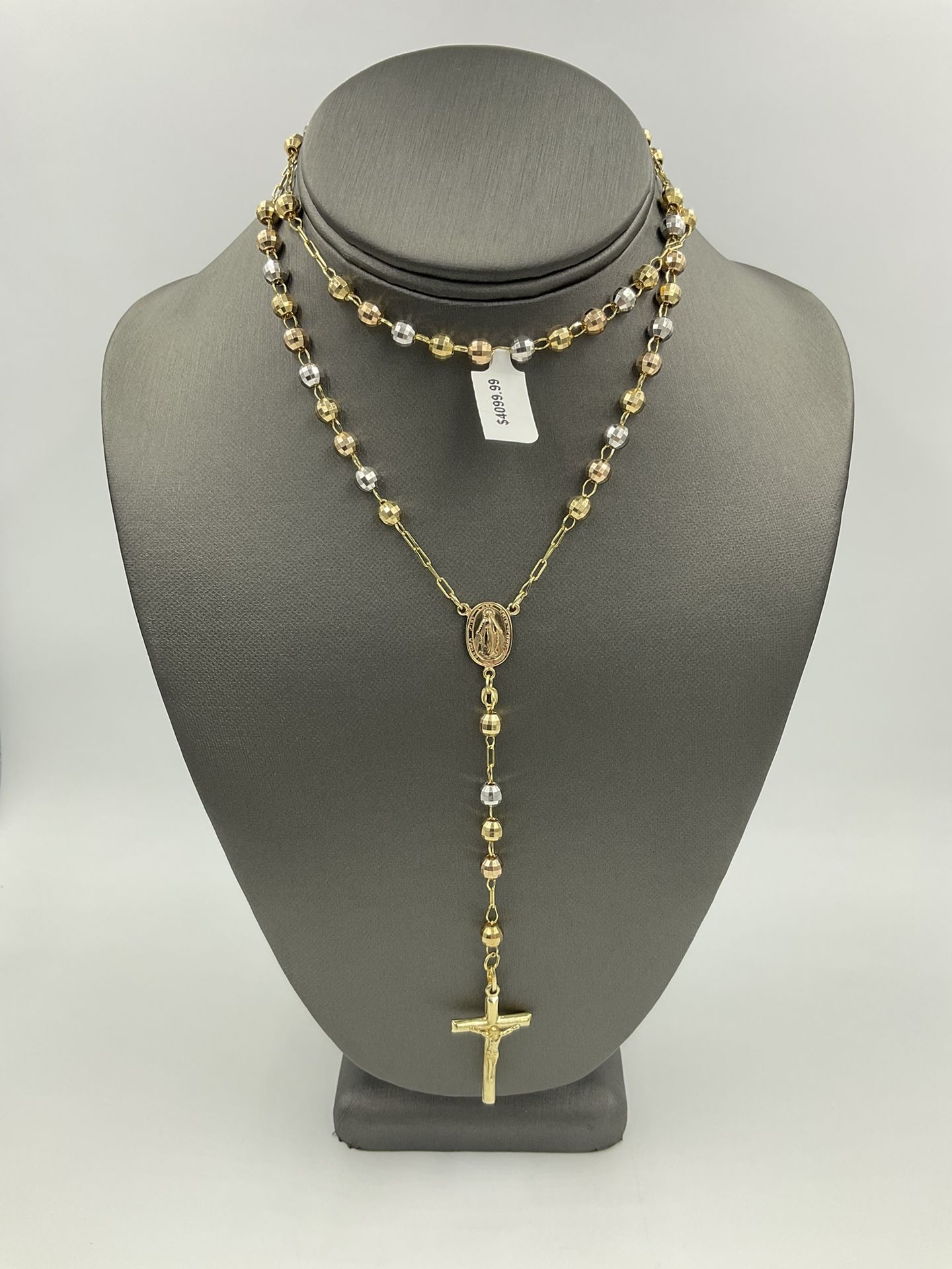 14kt Tri-Color Gold 31” Rosary 26.4gr