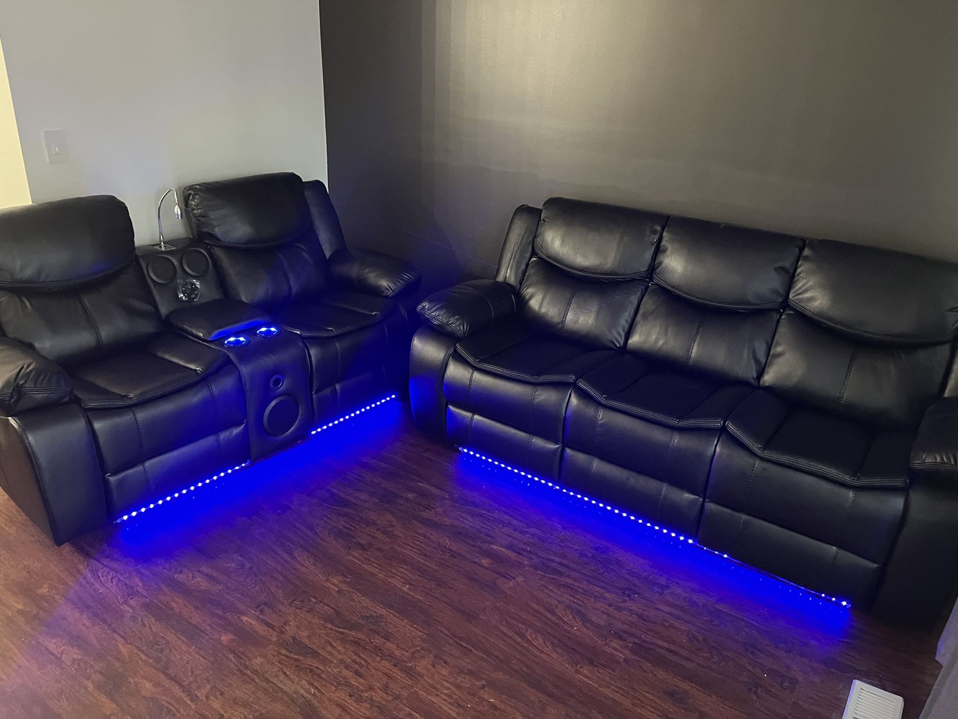 Brand New Fully Electric Reclining Sofa And Love Seat With Bluetooth Speaker And USB Ports 