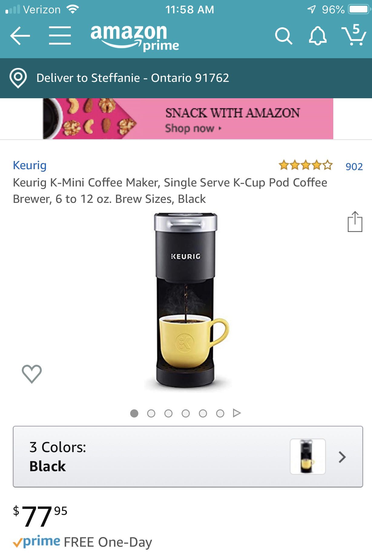 Keurig single serve coffee maker