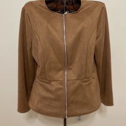 brown, zip-up cardigan