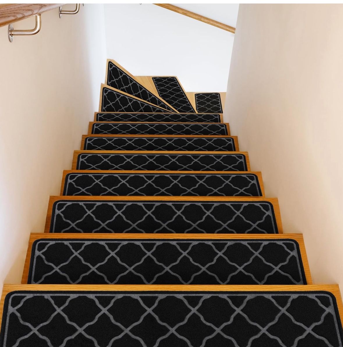 Stair Treads Non-Slip Carpet Indoor, 15 Packs 30X8in Stair Carpet Runners for Wooden Steps with Reusable Adhesive for Kids Elders, and Dogs, 100% Poly