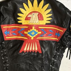 NORTH  BEACH  LEATHER  + MICHAEL HOBAN Size XL - XXL Black Appliqué Biker Jacket